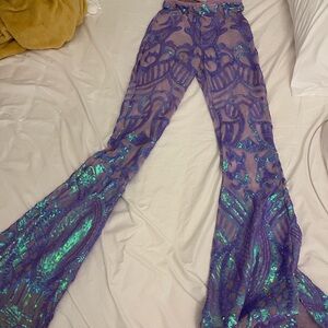 Purple and Green Sequin Flare Pants